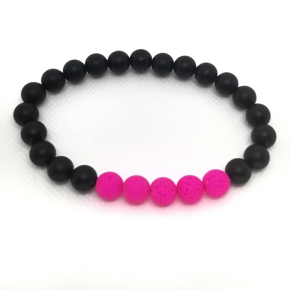 Matte Black Onyx With Pink Lava Beads Gemstone